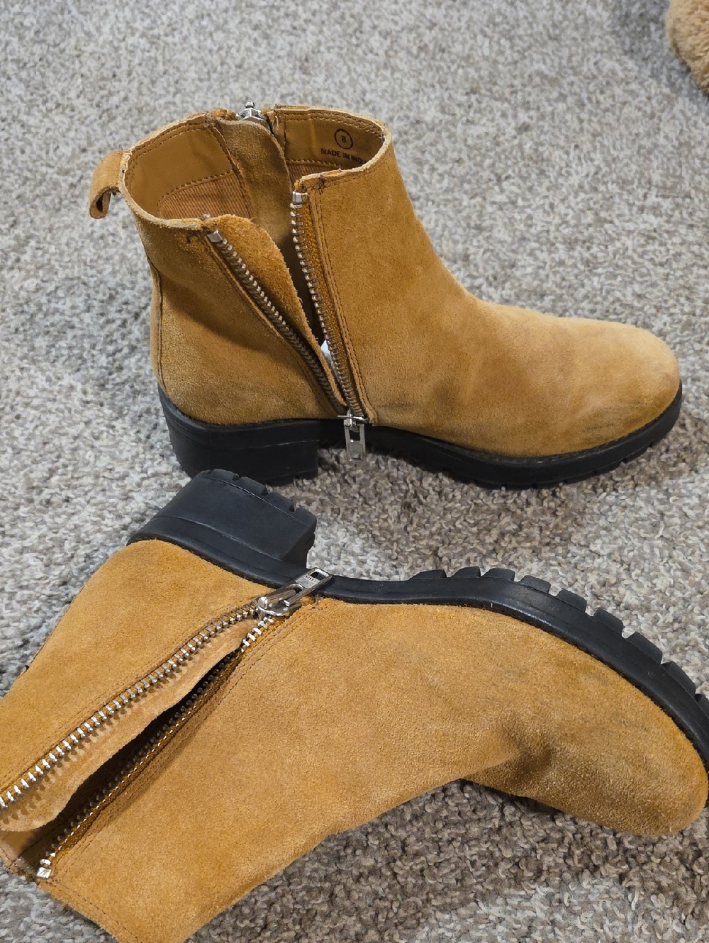 Suede Ankle Booties in Tan with Side Zip